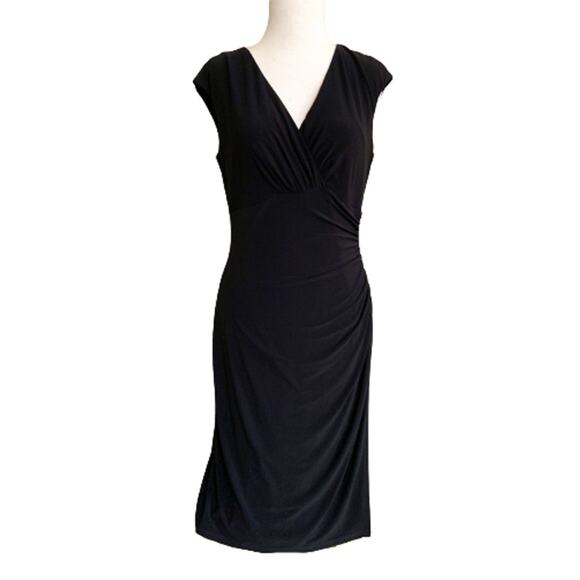 Lauren Ralph Lauren Dress Black Surplice Bodycon Cap Sleeve Polyester Blend Sz 8 - Picture 2 of 6